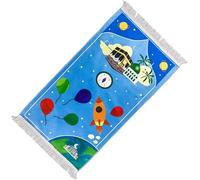 Tapis de prière pour enfants musulman, tapis de prière à pampilles de dessin animé, tapis de prière musulman islamique Janamaz Sajadah, cadeau Salah Ramadan Eid pour garçons/filles.-Blue Rocket