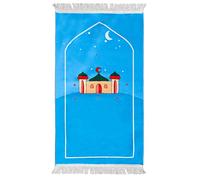 Tapis de prière pour enfants musulman, tapis de prière à pampilles de dessin animé, tapis de prière musulman islamique Janamaz Sajadah, cadeau Salah Ramadan Eid pour garçons/filles.-Blue House