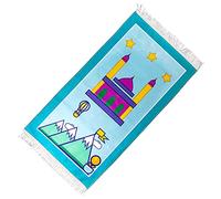 Tapis de prière pour enfants musulman, tapis de prière à pampilles de dessin animé, tapis de prière musulman islamique Janamaz Sajadah, cadeau Salah Ramadan Eid pour garçons/filles.-Blue stars
