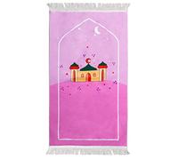 Tapis de prière pour enfants musulman, tapis de prière à pampilles de dessin animé, tapis de prière musulman islamique Janamaz Sajadah, cadeau Salah Ramadan Eid pour garçons/filles.-Pink House