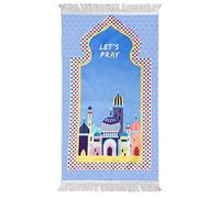 Tapis de prière pour enfants musulman, tapis de prière à pampilles de dessin animé, tapis de prière musulman islamique Janamaz Sajadah, cadeau Salah Ramadan Eid pour garçons/filles.-Blue Prayer