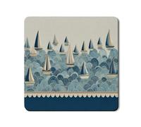Tapis de protection nautique pour lave-linge, bateau à voile vintage, motif vagues de l'océan, tapis antidérapant et imperméable pour la maison, style été 61 x 61 cm