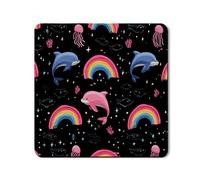 Tapis de protection pour machine à laver et sèche-linge Playful Dolphin, arc-en-ciel coloré, en caoutchouc, antidérapant, imperméable, pour buanderie, 61 x 61 cm