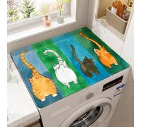 Tapis de Protection Solaire Pour Lave-linge Sèche-linge,Impression 3D Animaux,Réfrigérateur Four Top Pad,Tapis D'égouttage Cuisine Décorative Tapis de Salle de Bains (Chat Vert,60x60 cm)