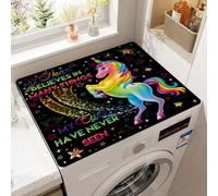 Tapis de Protection Solaire Pour Lave-linge Sèche-linge,Impression 3D Animaux,Réfrigérateur Four Top Pad,Tapis D'égouttage Cuisine Décorative Tapis de Salle de Bains (Licorne Noire,60x60 cm)