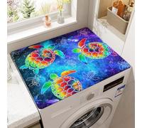 Tapis de Protection Solaire Pour Lave-linge Sèche-linge,Impression 3D Animaux,Réfrigérateur Four Top Pad,Tapis D'égouttage Cuisine Décorative Tapis de Salle de Bains (Tortue Bleue,50x60 cm)