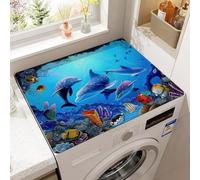 Tapis de Protection Solaire Pour Lave-linge Sèche-linge,Impression 3D Animaux,Réfrigérateur Four Top Pad,Tapis D'égouttage Cuisine Décorative Tapis de Salle de Bains (Dauphin Bleu,50x60 cm)