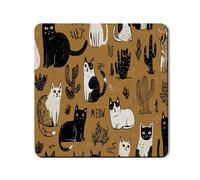 Tapis de protection supérieur imprimé chat pour lave-linge, motif chat noir et blanc, housse anti-poussière en caoutchouc antidérapant et imperméable, 61 x 61 cm