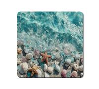 Tapis de protection supérieur pour lave-linge sur le thème de l'océan, motif étoile de mer côtière et coquillage, décoration de plage d'été, tapis en caoutchouc antidérapant et imperméable, pour