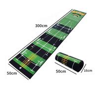 Tapis de Putting Golf 50x300cm, Tapis d'Entraînement Anti - Dérapant, Nylon et TPR - Stabilite Optimale, Marquages de Distance Multiples, Parfait pour Usage Intérieur et Extérieu