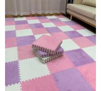 Tapis de puzzle carrés en mousse - 30,5 x 30,5 cm - 20 pièces - Carreaux de mousse emboîtables en peluche (blanc + rose + violet)