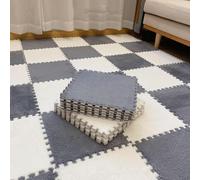Tapis de puzzle carrés en mousse - 30,5 x 30,5 cm - 20 pièces - Carreaux de mousse emboîtables (gris clair + blanc)