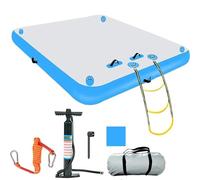 Tapis de quai flottant gonflable, tapis d'eau en PVC avec échelle en corde, design antidérapant, comprend pompe à air, kit de réparation et sac de transport pour piscine, lac ou mer