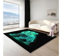 Tapis de qualité Boho antidérapant - Tapis Salon facile d'entretien doux pour salon, 160 X 230 cm, Tapis de Salon lavable moderne unicolore ou motif, Light painting mystérieux fluorescent, Cyan