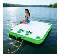 Tapis de radeau flottant robuste en PVC de 15,2 cm d'épaisseur pour lac et océan Capacité de 206,4 à 593,8 kg avec pompe et sac Parfait pour les bateaux Jet Ski Natation Vert 180 x 150 x 15 cm