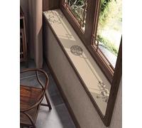 Tapis de Rebord de Fenêtre Tapis de Appui Fenêtre Japonais Beige avec Cadre Marron, Coussin d'Erker en Terre Diatomée Absorbante à Séchage Rapide, Protection d'Appui(130x18cm/51x7in)