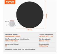 VEVOR Tapis de rechange trampoline rond 426 cm – résistant aux UV, anneaux en V, pour ressort 14 cm