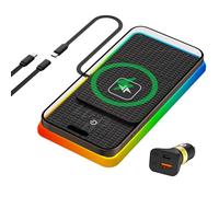 Tapis de recharge de voiture sans fil RVB, polmxs 15 W, chargeur de voiture sans fil rapide, tapis antidérapant avec câble de 30 cm + extension de 70 cm, compatible avec iPhone 16 15 14 13 12 Pro