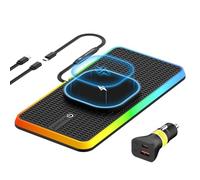 Tapis de recharge sans fil de voiture RGB pour MagSafe, Polmxs Chargeur sans fil de voiture magnétique de 15 W avec LED, câble de 30 cm + rallonge de 70 cm compatible avec iPhone 16-12 Pro, AirPods