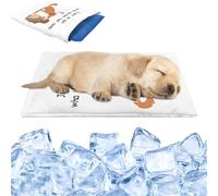 Tapis de refroidissement personnalisé pour chien et chat - Photo double face réutilisable - Tapis de glace pour animal domestique - Couverture blanche + coussin en gel auto-rafraîchissant bleu - 39,5