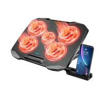 Tapis de Refroidissement pour Ordinateur Portable de 12 à 15,6", 5 hauteurs réglables, 2 Ports USB, Support de téléphone avec 5 Ventilateurs Silencieux