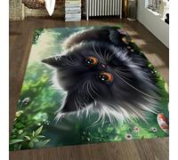 Tapis de rêve Printemps Tapis de la forêt de Chats Noirs Mignons Salon Doux à Poils Bas Salon Chambre à Manger Tapis antidérapant Confortable 140x200cm