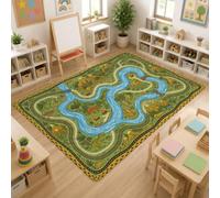 Tapis de rivière, ludique, fantaisie, arbre de montagne, vert, tapis rectangulaire doux résistant aux taches pour salle de ibliothèque, décoration d'apprentissage 1,5 x 2,1 m