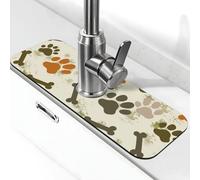 Tapis de robinet absorbant pour évier de cuisine, salle de bain, cuisine, protection anti-éclaboussures, empreintes de pattes de chien, 38 x 14 cm