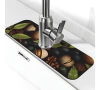 Tapis de robinet absorbant pour évier de cuisine, salle de bain, cuisine, protection anti-éclaboussures, tapis de robinet d'impression végétale 38 x 14 cm