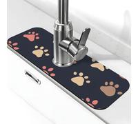 Tapis de robinet absorbant pour évier de cuisine, salle de bain, cuisine, protection anti-éclaboussures, rose beige, motif empreintes de pattes de chien, 38 x 14 cm