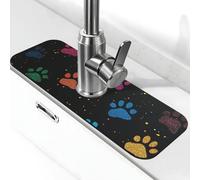 Tapis de robinet absorbant pour évier de cuisine, salle de bain, cuisine, protection anti-éclaboussures, coloré à paillettes, motif empreintes de pattes de chien, 38 x 14 cm