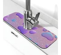 Tapis de robinet absorbant pour évier de cuisine, salle de bain et évier de cuisine, protection anti-éclaboussures, tapis de robinet violet en gelée avec empreintes de pattes de chien, 38 x 14 cm