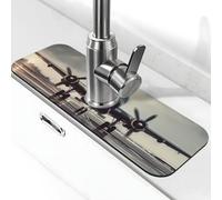 Tapis de robinet Airplane Art pour évier de cuisine - Mise à niveau premium 2025 : robinet en diatomite super absorbant à séchage rapide avec ventouse lavable pour évier de cuisine 14 x 38 cm
