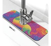 Tapis de robinet anti-éclaboussures arc-en-ciel en alpaga pour robinet de cuisine, poignée de robinet, bac de séchage pour salle de bain (38,1 x 14 cm)