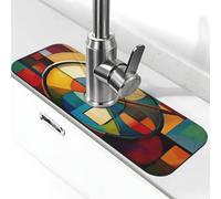 Tapis de robinet anti-éclaboussures pour évier et horloge à joint en verre, ventouse pour robinet de cuisine, poignée de robinet, plateau de séchage pour salle de bain (38,1 x 14 cm)