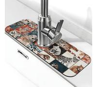 Tapis de robinet anti-éclaboussures The Little Animals in The Square - Ventouse pour robinet de cuisine, poignée de robinet - Plateau récupérateur d'égouttement pour salle de bain (38,1 x 14 cm)