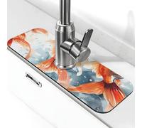 Tapis de robinet aquarelle à trois poissons rouges pour évier de cuisine, protection contre les éclaboussures à séchage rapide, tapis de drainage autour du robinet pour évier de cuisine, tapis d'évier