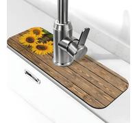 Tapis de robinet avec trois tournesols sur bois imprimé pierre pour évier de cuisine, tapis absorbant en diatomite, protection anti-éclaboussures pour salle de bain et cuisine (38,1 x 14 cm)