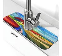 Tapis de robinet coloré pour maisons rurales - Ventouse pour robinet de cuisine, poignée de robinet - Bac récupérateur d'égouttement pour salle de bain (38,1 x 14 cm)