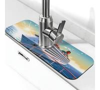 Tapis de robinet de croisière en mer d'été pour évier de cuisine, protection anti-éclaboussures de 14 x 38,1 cm, diatomite à séchage rapide, plateau d'évier super absorbant, poignée de robinet