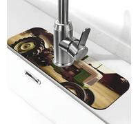 Tapis de robinet de ferme photo de tracteur ancien pour évier de cuisine - Mise à niveau premium 2025 : robinet en diatomite super absorbant à séchage rapide avec ventouse lavable pour évier de