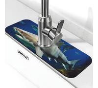 Tapis de robinet deux requins blancs pour évier de cuisine, protection anti-éclaboussures de 14 x 38,1 cm, diatomite à séchage rapide, plateau d'évier super absorbant, poignée de robinet