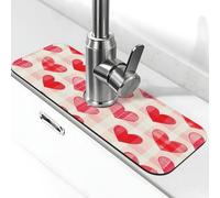 Tapis de robinet d'évier à carreaux rouges et roses avec ventouse pour robinet de cuisine, bac récupérateur d'égouttement pour salle de bain (38,1 x 14 cm)