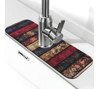 Tapis de robinet d'évier à motif à carreaux avec ventouse pour robinet de cuisine, poignée de robinet, bac de séchage pour salle de bain (38,1 x 14 cm)