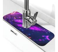 Tapis de robinet d'évier avec fond papillon violet - Ventouse pour robinet de cuisine - Plateau récupérateur d'égouttement pour salle de bain (38,1 x 14 cm)