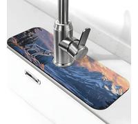 Tapis de robinet d'évier avec ventouse pour robinet de cuisine Motif loup solitaire dans les montagnes enneigées (38,1 x 14 cm)