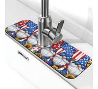 Tapis de robinet d'évier de cuisine, nains du 4 juillet avec drapeau américain, tournesol, super absorbant, séchage rapide, pour cuisine, salle de bain, 38,1 x 14 cm