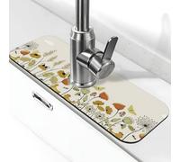Tapis de robinet en pierre imprimé poule papillons volants parmi fleurs pour évier de cuisine, tapis absorbant en diatomite, protection anti-éclaboussures pour salle de bain et cuisine (38,1 x 14 cm)