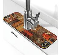 Tapis de robinet en tissu africain patchwork pour évier de cuisine - Mise à niveau premium 2025 : robinet en diatomite super absorbant à séchage rapide avec ventouse lavable pour évier de cuisine 14 x