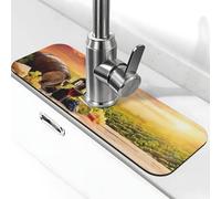 Tapis de robinet en verre à vin rouge pour évier de cuisine, protecteur anti-éclaboussures absorbant à séchage rapide, tapis de drainage autour du robinet pour évier de cuisine, tapis d'évier de salle